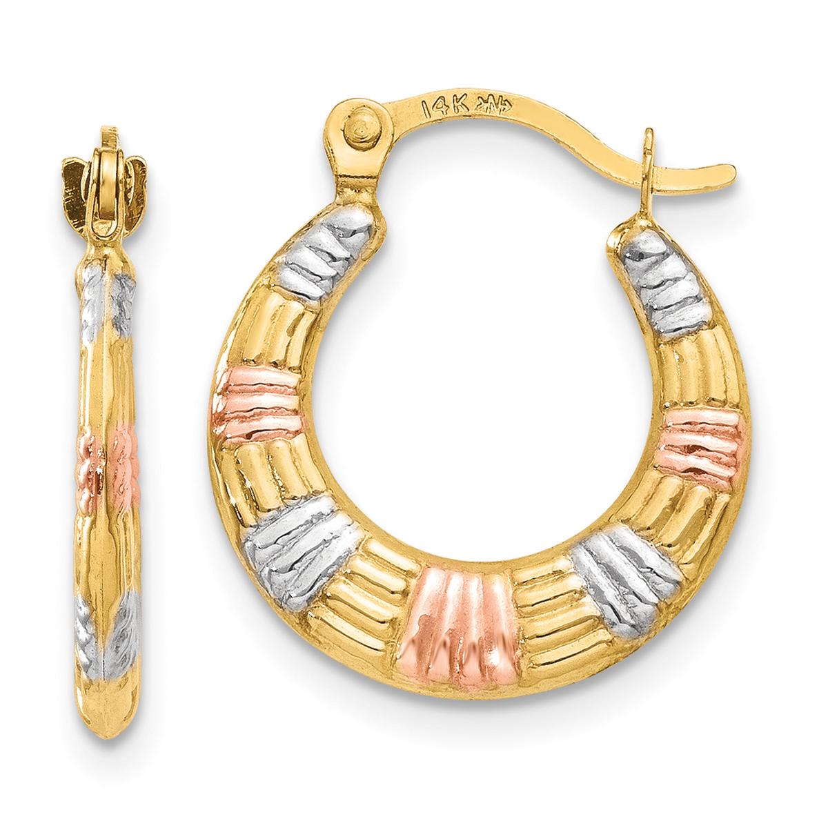 Gold Classics™ 14kt. Gold & Rhodium Textured Hoop Earrings