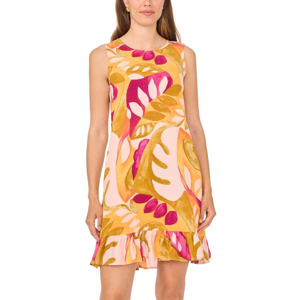 Womens MSK Sleeveless Print Challis Ruffle Hem Dress