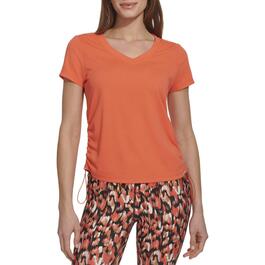 Womens DKNY V-Neck Tech Tee with Ruched Side Seams