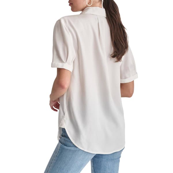 Womens DKNY Jeans Cuff Short Sleeve Solid Casual Button Down
