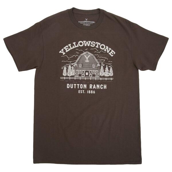 Young Mens Short Sleeve Yellowstone Dutton Barn Graphic T-Shirt - image 