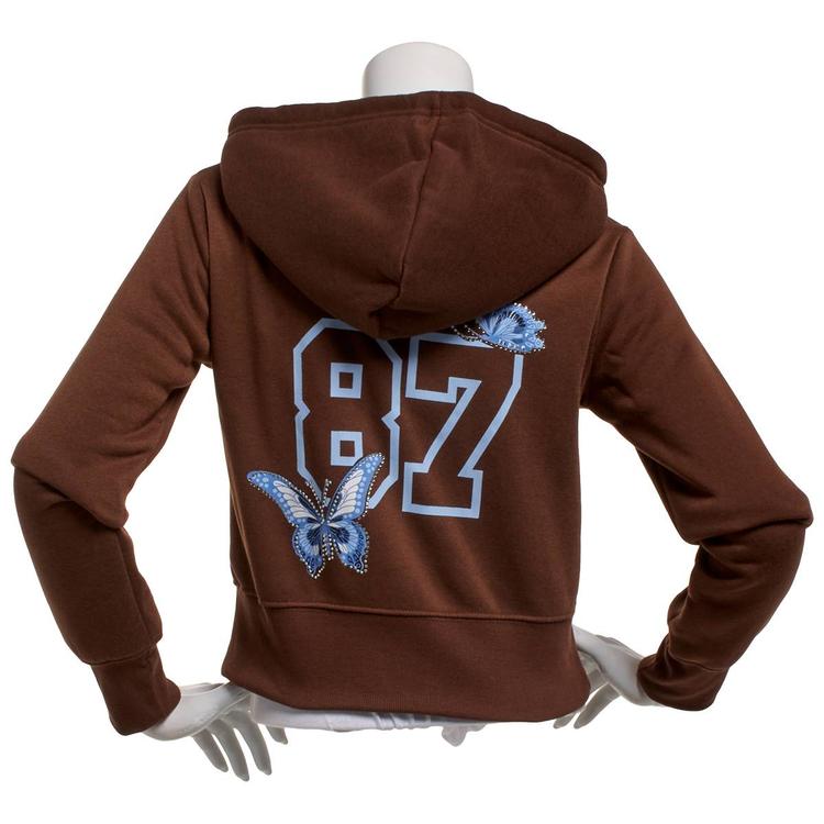 Juniors No Comment Front & Back Foil Screen Zip Up Hoodie-Chestnt