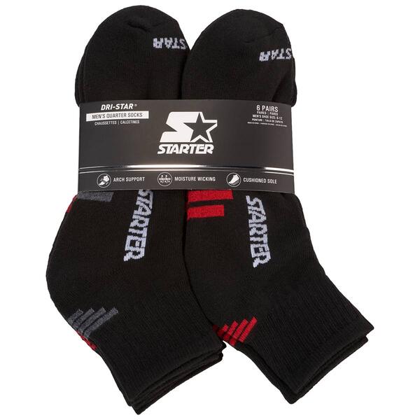 Mens Starter 6pk. Quarter Socks - Black/Red - image 