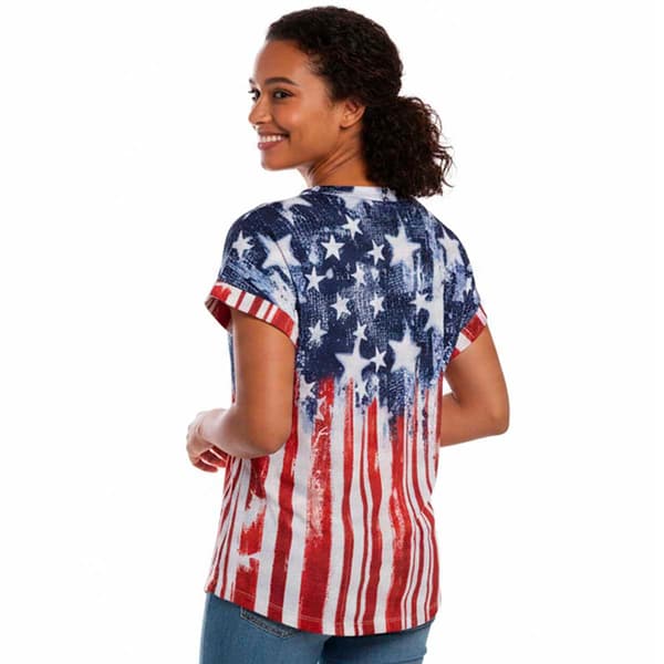 Womens Thomas & Olivia Dolman Sleeve Flag Rhinestone Tee