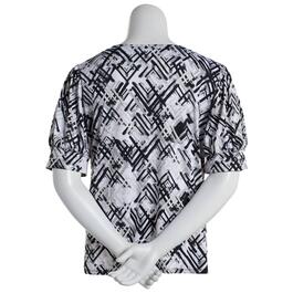 Plus Size Notations Short Sleeve Abstract Bar Neck Knit Blouse
