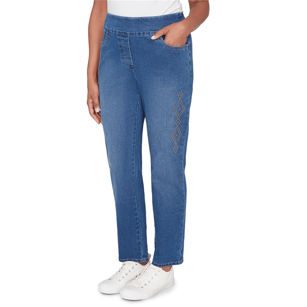 Petite Alfred Dunner Austin Geometric Stud Pull-On Denim Pants
