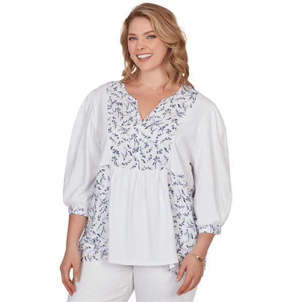 Plus Size Ruby Rd. French Riviera 3/4 Sleeve Mixed Floral Blouse