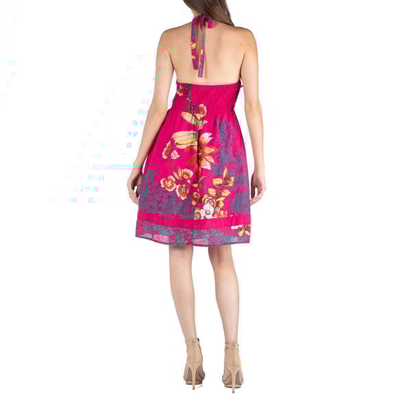 Womens 24/7 Comfort Apparel Floral Beaded Halter A-Line Dress