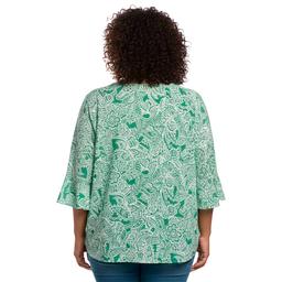 Plus Size Notations 3/4 Ruffle Sleeve Keyhole Neck Paisley Blouse
