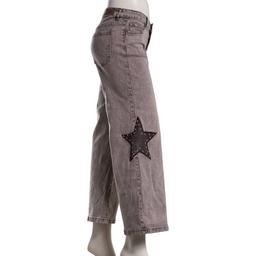 Juniors No Comment Star Studded Mid Rise Wide Leg Jeans