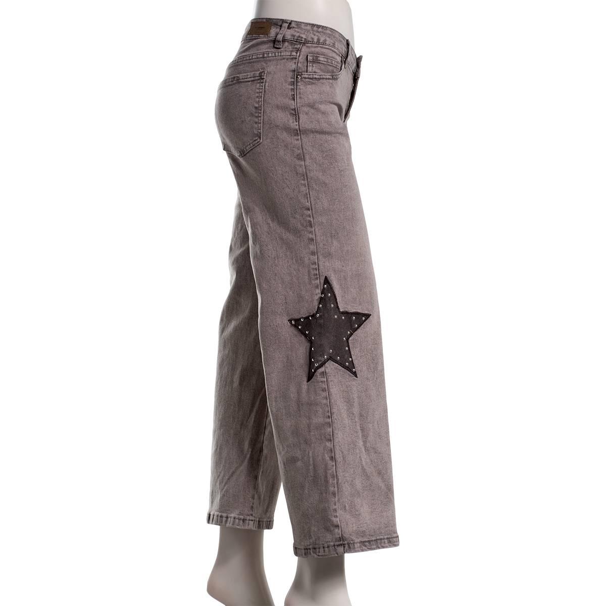 Juniors No Comment Star Studded Mid Rise Wide Leg Jeans