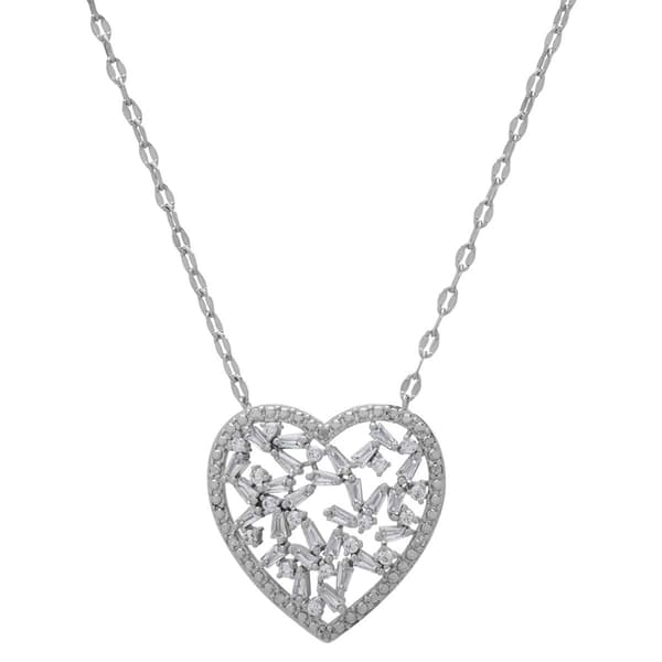 Gianni Argento Silver Plated Diamond Baguette Heart Necklace - image 
