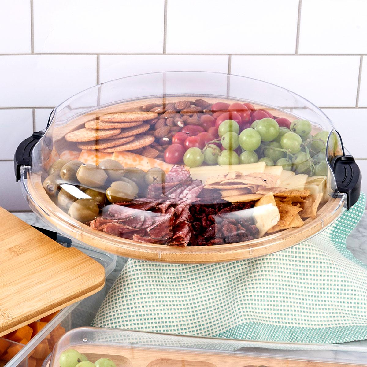Open Video Modal for Farberware Round Make &amp; Take 14 Compartment Bamboo Tray