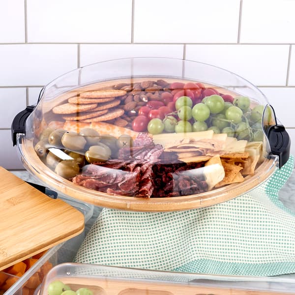 Farberware Round Make &amp; Take 14 Compartment Bamboo Tray - image 