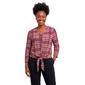 Womens C''est La Vie 3/4 Sleeve Plaid Ribbed Tie Hem Blouse - image 1