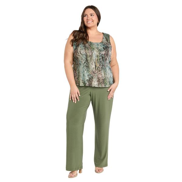Plus Size R&M Richards 3pc. Abstract Metallic Crinkle Pant Set