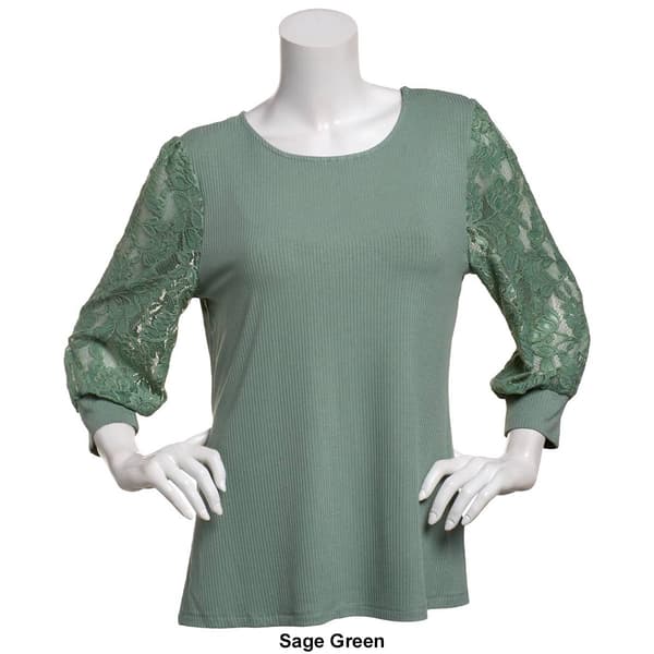 Womens Absolutely Famous 3/4 Puff Sleeve Mixed Media Blouse