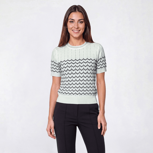 Womens Adrianna Papell Short Sleeve Chevron Pointelle Sweater - image 