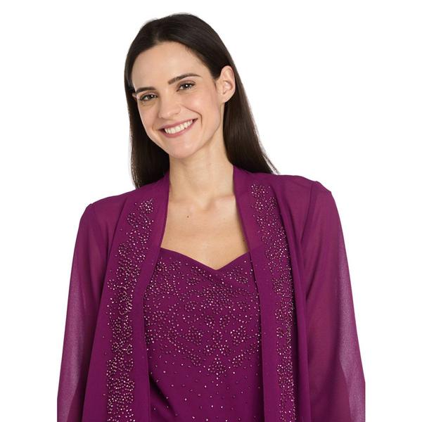 Womens R&M Richards Long Sleeve Bead Jacket Dress