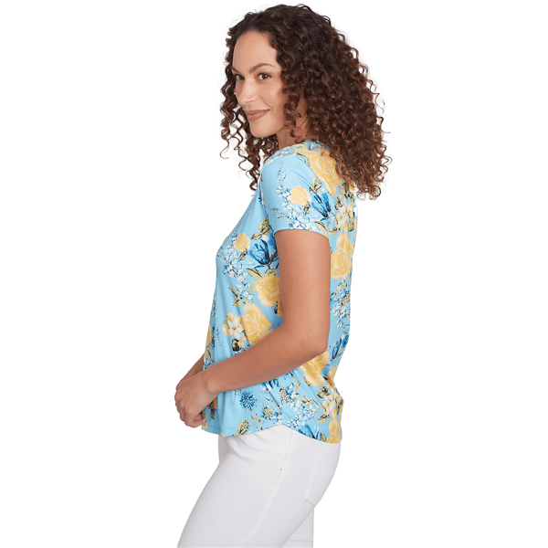 Womens Emaline Key Items Short Sleeve V-Neck Floral Garden Tee