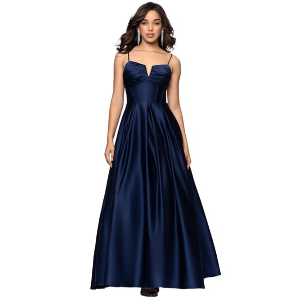 Juniors Blondie Nites Satin Notch Neck Lace Up Back A-Line Dress