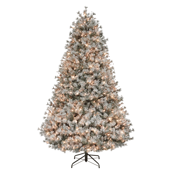 Puleo International 7.5ft. Pre-Lit Flocked Spruce Christmas Tree - image 