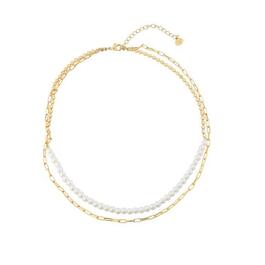 Roman Gold-Tone Pearl Bead & Link Double Layer Necklace