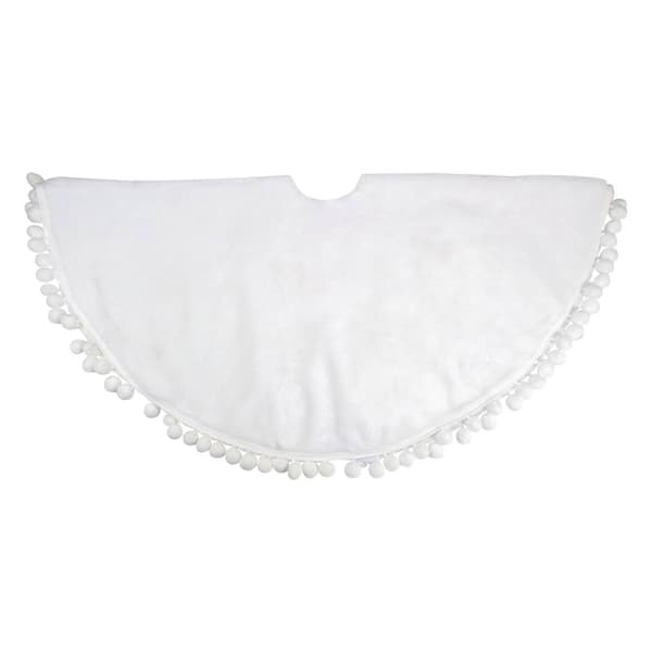 Northlight 36in. White Christmas Tree Skirt With a Pom Pom Border