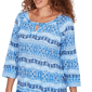 Womens Hearts of Palm Embraceable Blue Geometric Keyhole Blouse - image 5