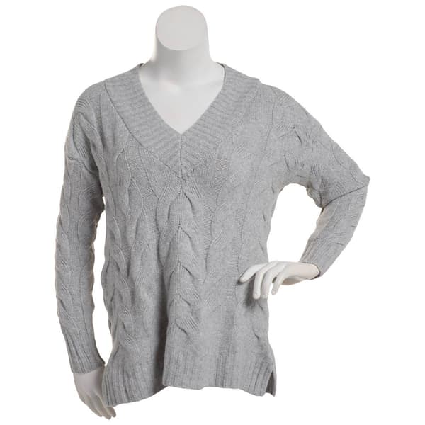 Juniors Pink Rose Oversized Boyfriend Mossy Cable Knit Sweater