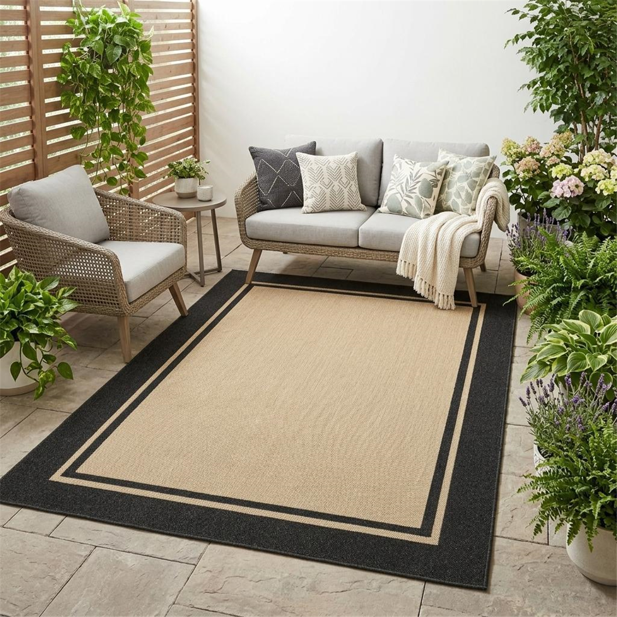 HomeRoots Beige & Black Indoor/Outdoor Rectangular Area Rug