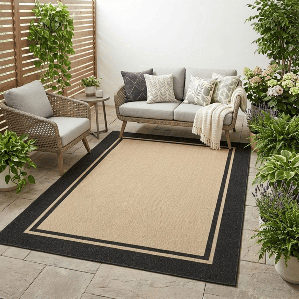 HomeRoots Beige & Black Indoor Outdoor Area Rug - image 