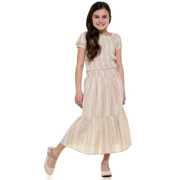 Girls &#40;7-16&#41; Sweet Butterfly&#40;R&#41; 2pc. Stripe Smocked Top & Skirt Set - image 