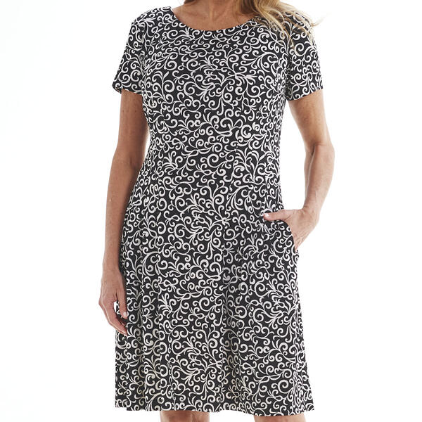 Plus Size Connected Apparel Short Sleeve Print ITY Pocket Dress