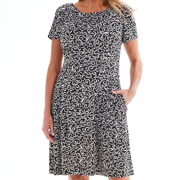 Petite Connected Apparel Short Sleeve Print ITY Dress w/Pockets