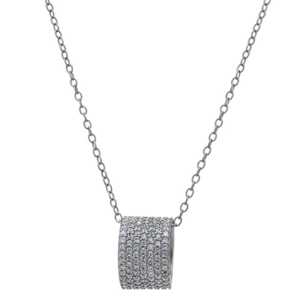 Sterling Silver Pave Rolling Disc Necklace - image 