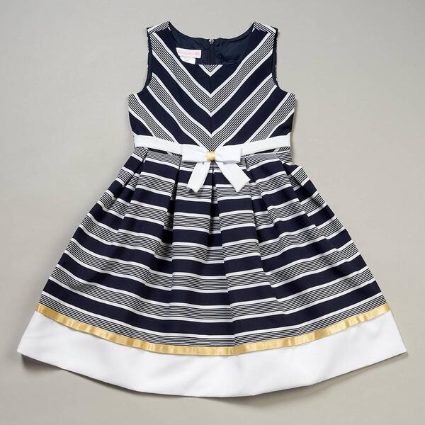Girls &#40;7-16&#41; Bonnie Jean Striped Nautical Dress with Bow - image 