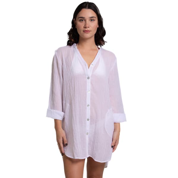 Womens J Valdi Breeze Solid Big Button Front Cover-Up