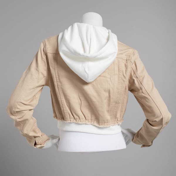 Juniors Love Tree Cropped Layer Denim 2Fer Jacket - Khaki