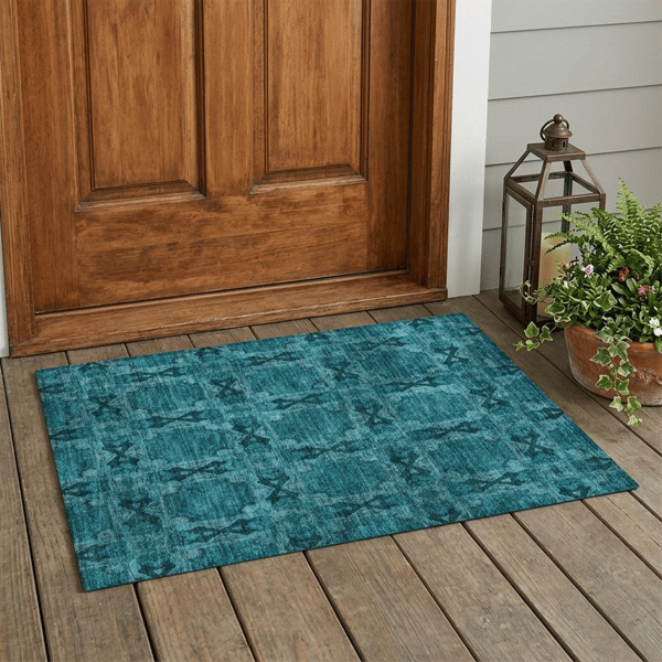 HomeRoots Teal Floral Medallion Non Skid Indoor Outdoor Accent R - image 