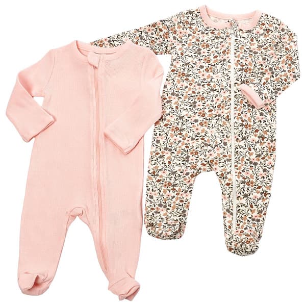 Baby Girl NB-9M) Baby Essentials 2pk. Floral Footie Pajamas - image 
