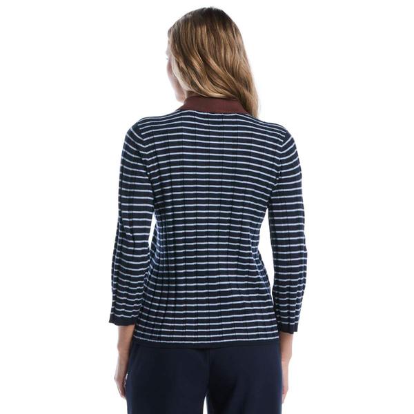 Womens Rafaella® 3/4 Sleeve Color Block Stripe Polo Sweater