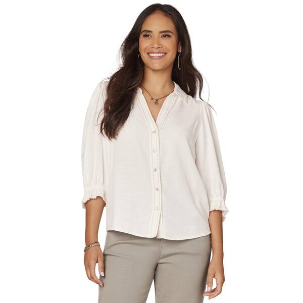 Womens Democracy Elbow Sleeve Woven Snap Button Down - image 