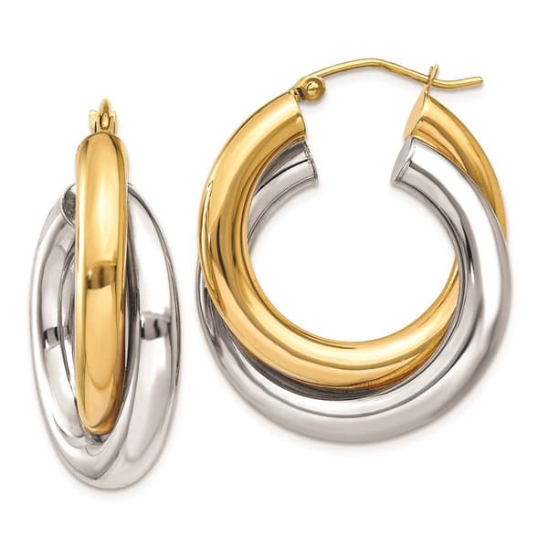 Gold Classics(tm) 14kt. Two-Tone 28x8mm Hoop Earrings - image 