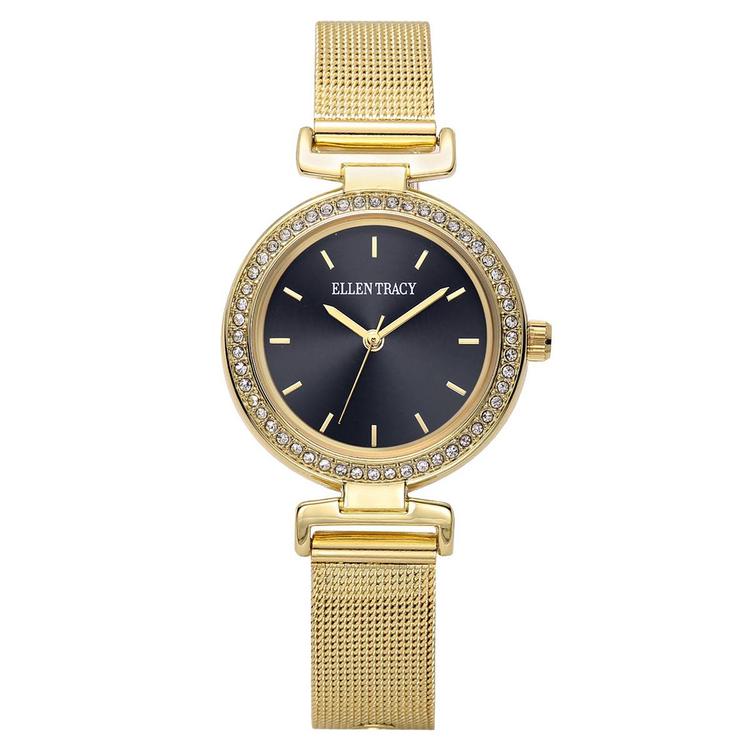 Womens Ellen Tracy Gold-Tone Crystal Bezel Mesh Watch - ET5460GD