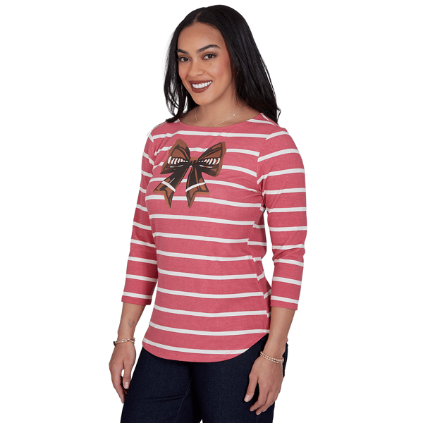 Petite Ruby Rd. Must Haves II Football Bow Stripe Tee
