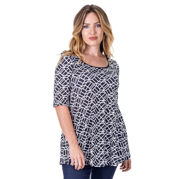 Womens 24/7 Comfort Apparel Geometric Elbow Sleeve Tunic Top