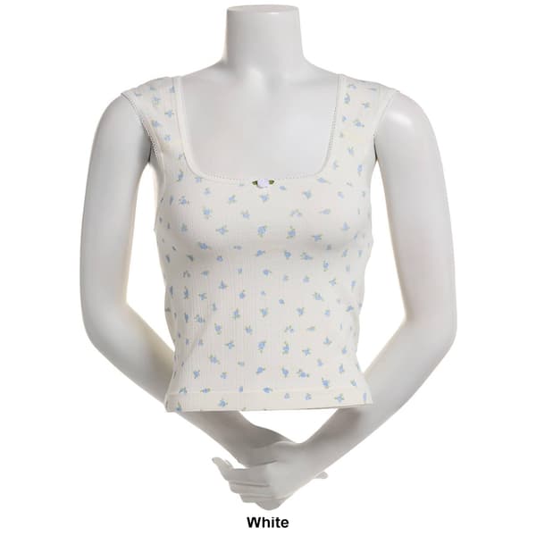 Juniors Pink Rose Ditsy Pointelle Seamless Tank Top with Rosette