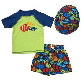Toddler Boy Floatimini&#40;R&#41; 3pc. Fish Rash Guard Swim Set w/  Hat