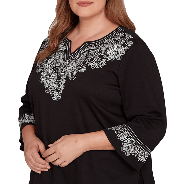 Plus Size Alfred Dunner Barcelona Paisley Split Neck Blouse